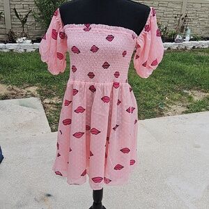 BETSEY JOHNSON PINK n RED LIP FLIRTY MINI DRESS